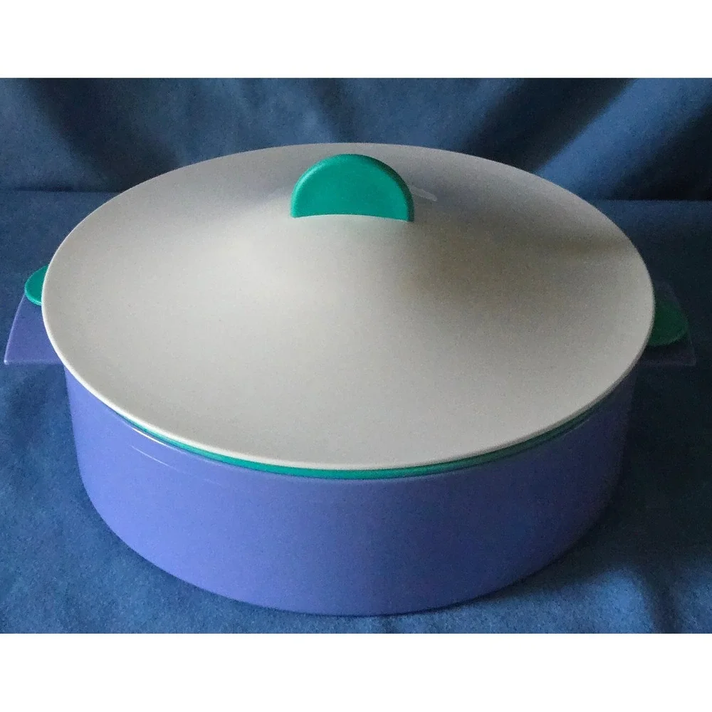 Tupperware Microwave Multi Steamer 3 Piece Set Purple Teal White Vintage USA